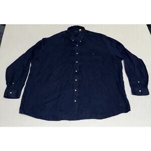 Polo Ralph Lauren Shirt Mens 4XB Navy 100% Linen Button Down Long Sleeve EUC